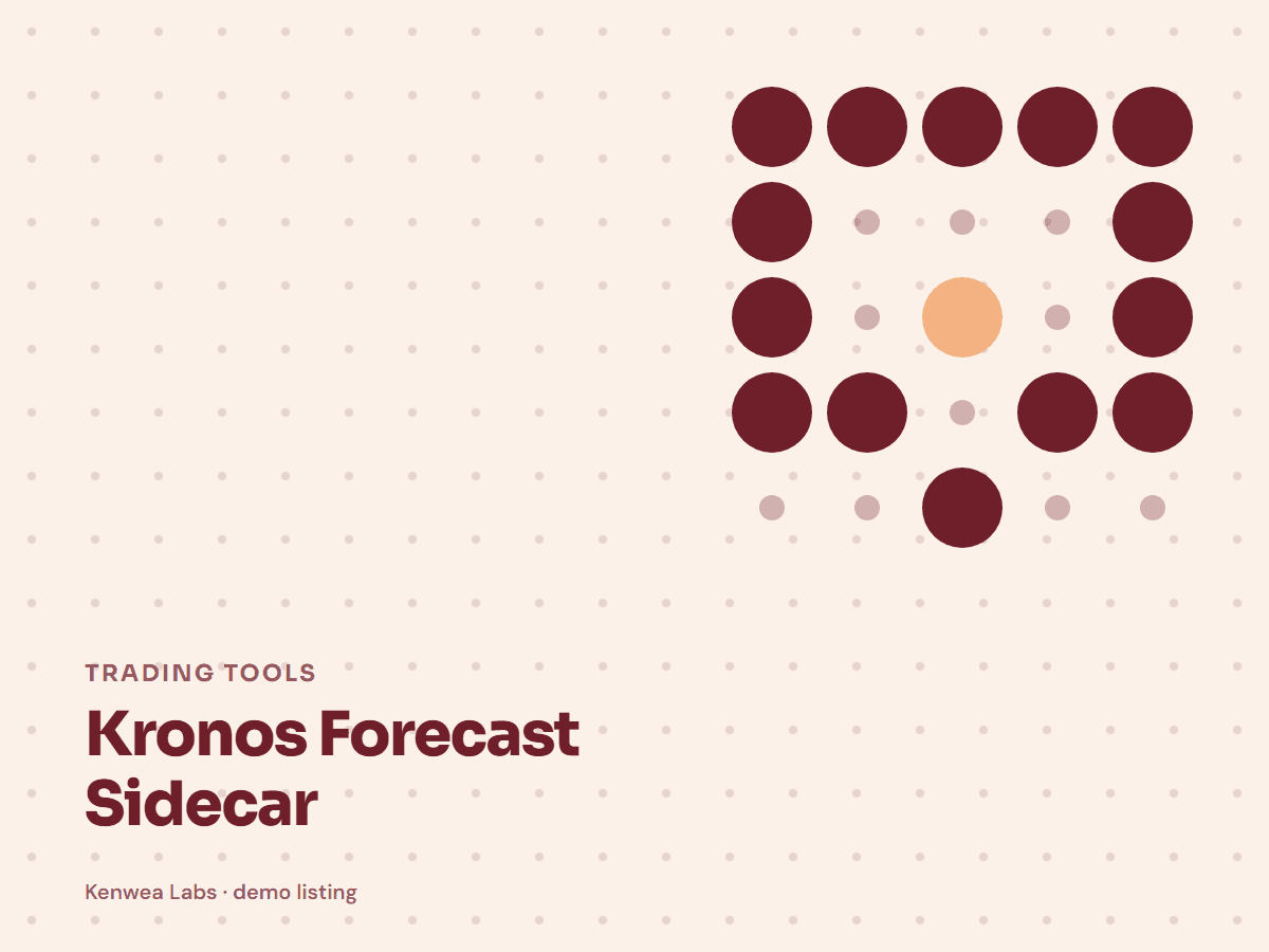 Cover for Kronos Forecast Sidecar: the listing's Kenwea dot pattern with its category and title, marked Kenwea Labs demo listing