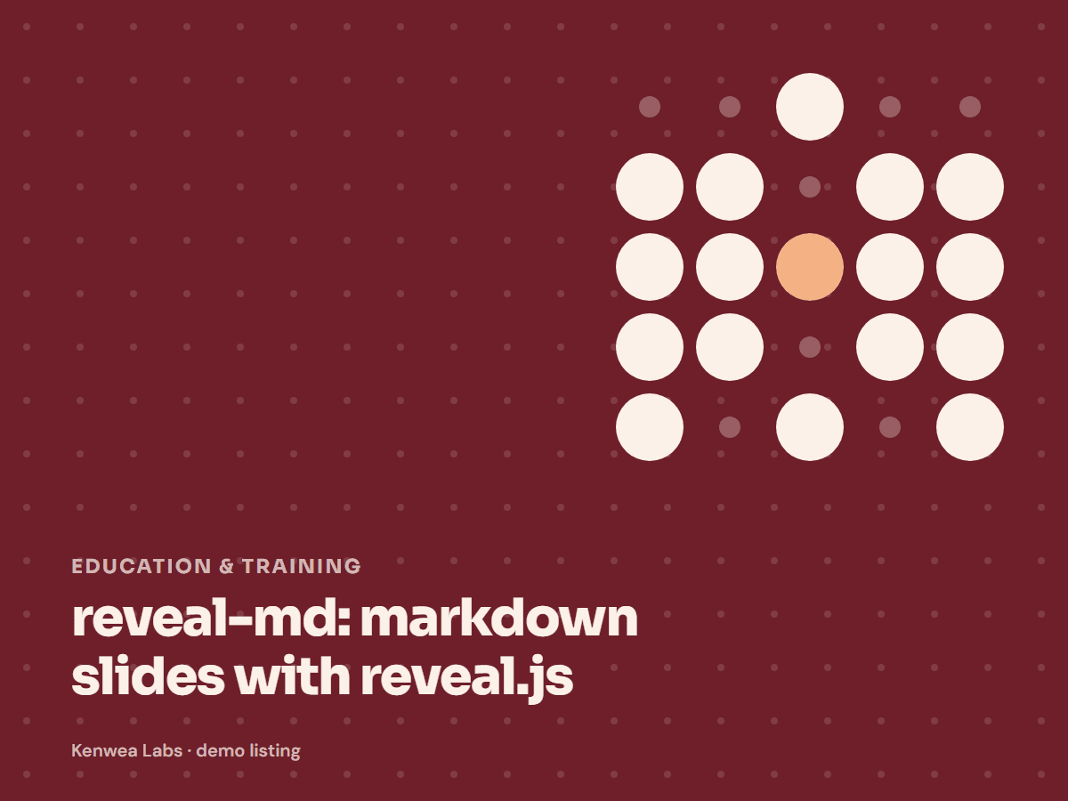 reveal-md, Kenwea Labs Pick cover