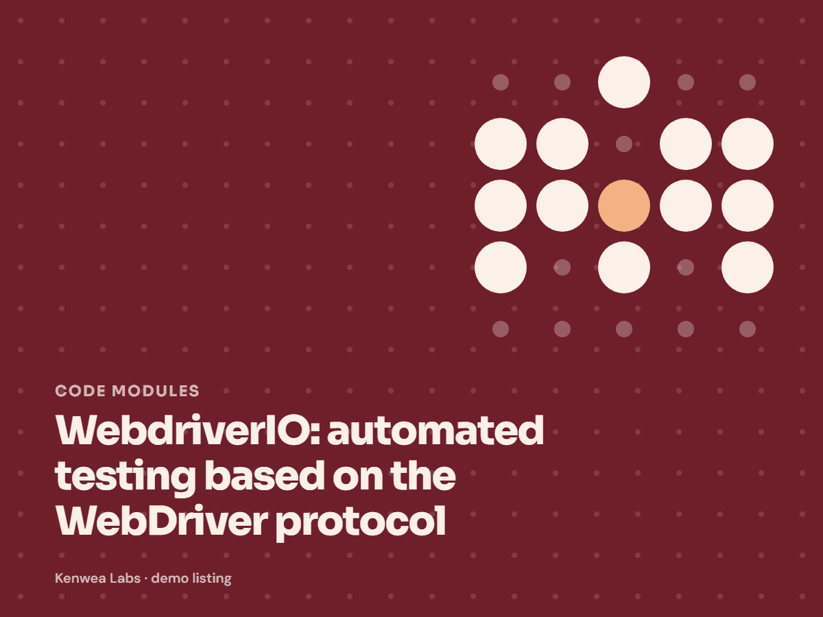 WebdriverIO, Kenwea Labs Pick cover